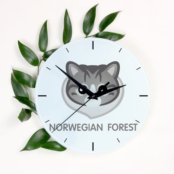 Norsk skog MDF-klocka med Art-Dog märkesgrafik och inskription