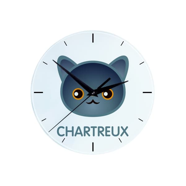 Chartreux - MDF-klocka med Art-Dog-grafik och inskription