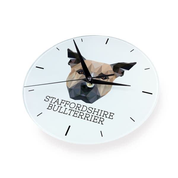 Staffordshire Bull Terrier, Staffik, Staffi - geometrisk väggklocka med ett foto och en inskription från märket Art-Dog