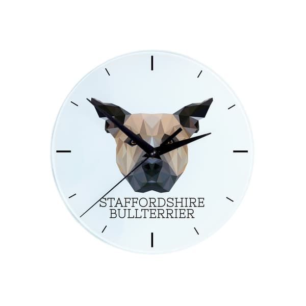 Staffordshire Bull Terrier, Staffik, Staffi - geometrisk väggklocka med ett foto och en inskription från märket Art-Dog