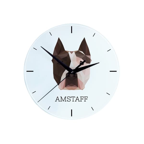 American Staffordshire terrier, Amstaff, Amstaf - geometrisk vægur med et foto og en inskription fra Art-Dog-mærket