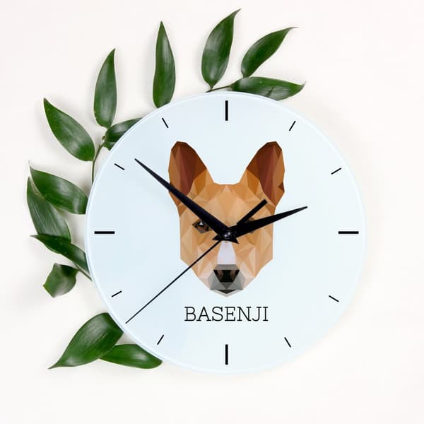 Basenji, Basenji, Congo Dog - geometrisk väggklocka med ett foto och en inskription från märket Art-Dog