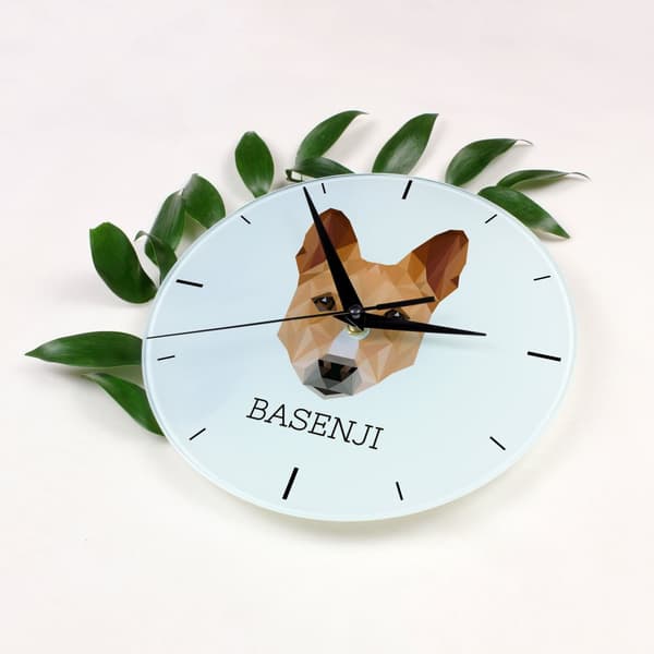 Basenji, Basenji, Congo Dog - geometrisk väggklocka med ett foto och en inskription från märket Art-Dog