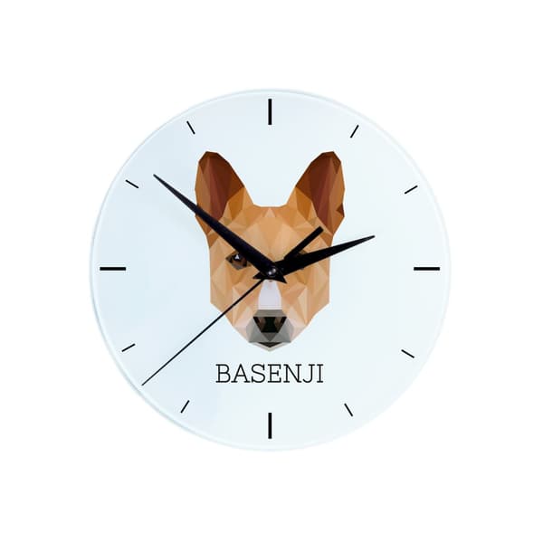 Basenji, Basenji, Congo Dog - geometrisk vægur med et foto og en inskription fra Art-Dog-mærket