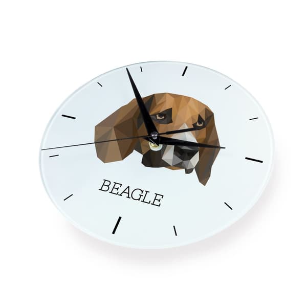 Beagle - en geometrisk väggklocka med ett foto och en inskription från märket Art-Dog
