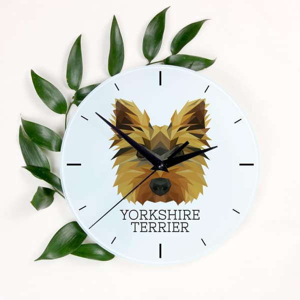 Yorkshire Terrier, York, York, Yorkie - geometrisk vægur med et foto og en inskription fra Art-Dog-mærket
