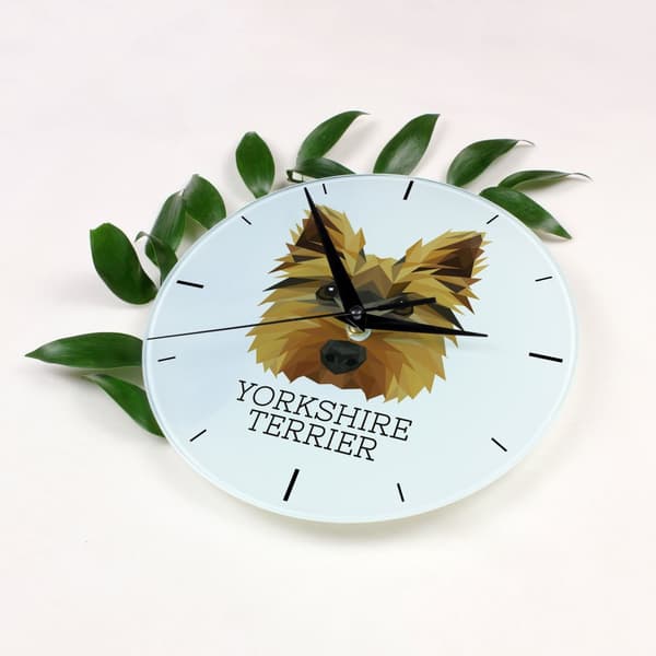 Yorkshire Terrier, York, York, Yorkie - geometrisk vægur med et foto og en inskription fra Art-Dog-mærket