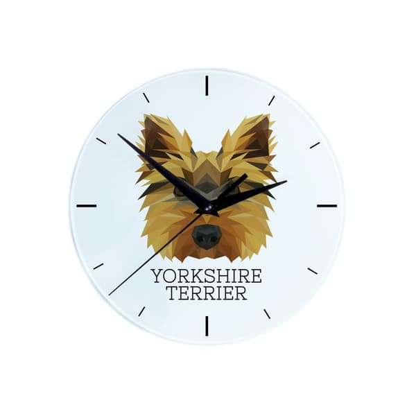 Yorkshire Terrier, York, York, Yorkie - geometrisk vægur med et foto og en inskription fra Art-Dog-mærket