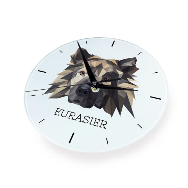 Eurasier, Eurasian - geometrisk väggklocka med ett foto och en inskription från varumärket Art-Dog
