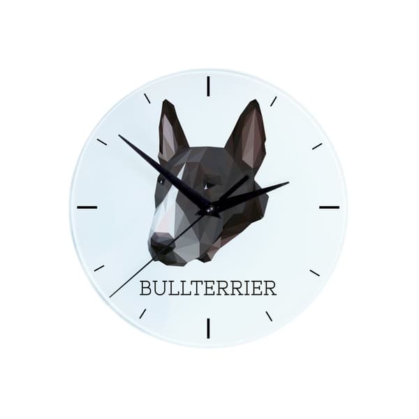 Bull Terrier, Bull Terrier - et geometrisk vægur med et foto og en inskription af Art-Dog-mærket