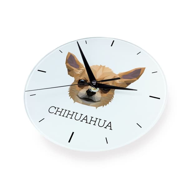 Korthåret Chihuahua - geometrisk vægur med et foto og inskription af mærket Art-Dog