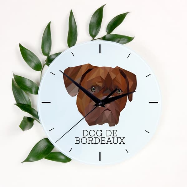 Dog of Bordeaux, Dogue de Bordeaux, French Mastiff - geometrisk vægur med et foto og en inskription af Art-Dog-mærket