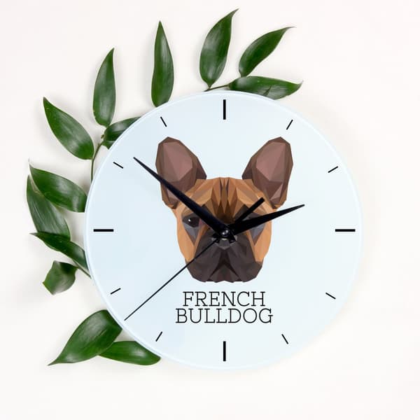 Fransk bulldog - geometrisk vægur med et foto og inskriptionen af Art-Dog-mærket