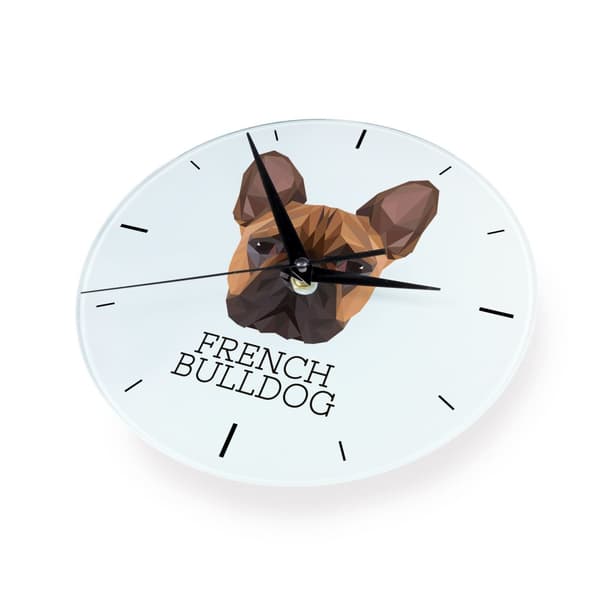 Fransk bulldog - geometrisk vægur med et foto og inskriptionen af Art-Dog-mærket