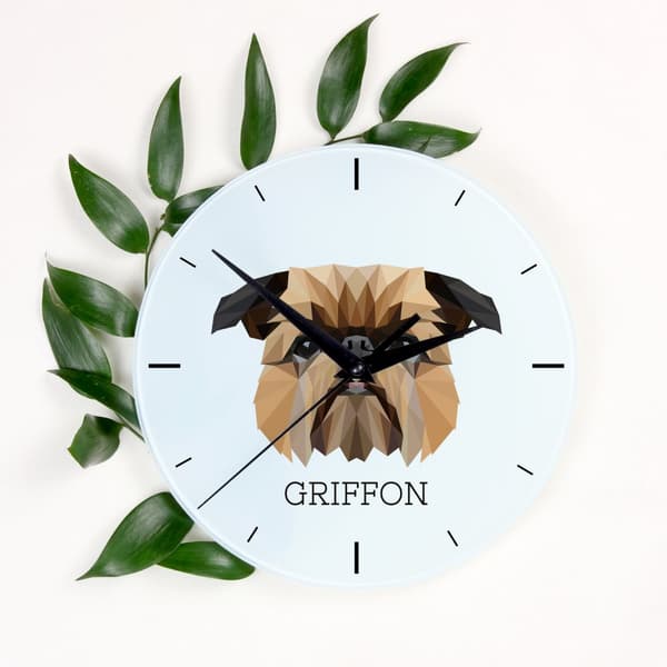 Brussels Griffon, Griffon bruxellois - geometrisk väggklocka med ett foto och en inskription från märket Art-Dog