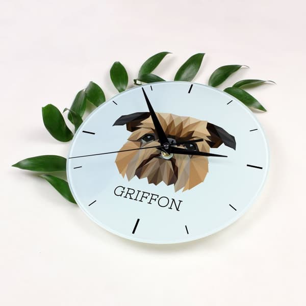 Brussels Griffon, Griffon bruxellois - geometrisk väggklocka med ett foto och en inskription från märket Art-Dog