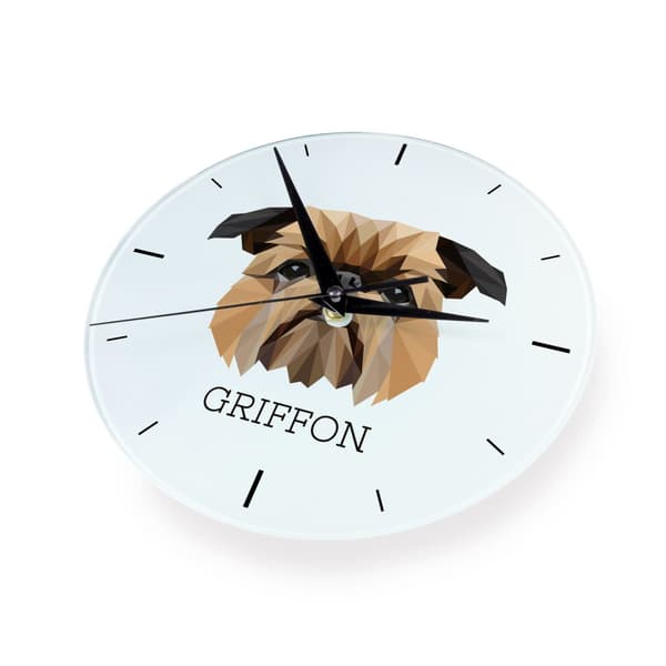 Brussels Griffon, Griffon bruxellois - geometrisk väggklocka med ett foto och en inskription från märket Art-Dog