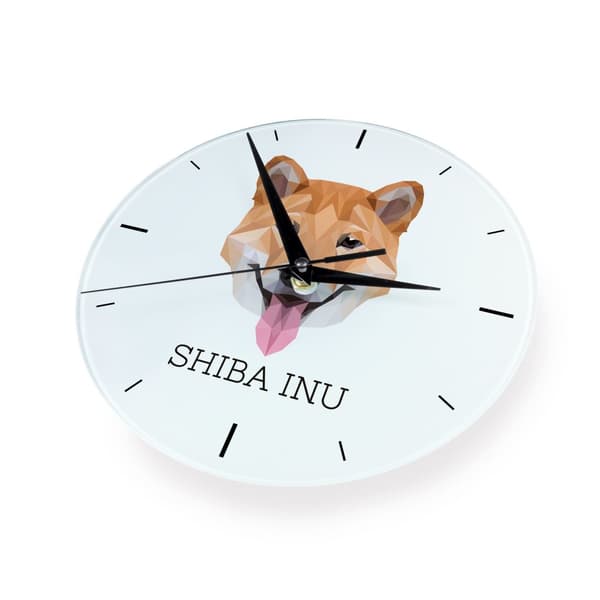 Shiba Inu - et geometrisk vægur med et foto og en inskription fra Art-Dog-mærket