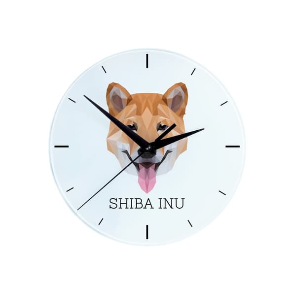 Shiba Inu - et geometrisk vægur med et foto og en inskription fra Art-Dog-mærket