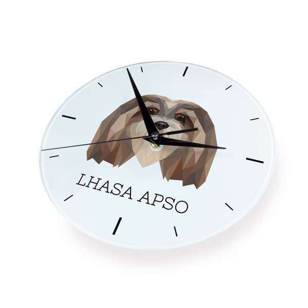 Lhasa Apso - en geometrisk väggklocka med ett foto och en inskription från varumärket Art-Dog