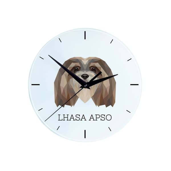 Lhasa Apso - et geometrisk vægur med et foto og en inskription fra Art-Dog-mærket