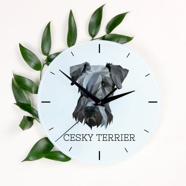 Czech Terrier, Cesky Terrier - geometrisk väggklocka med ett foto och en inskription från märket Art-Dog