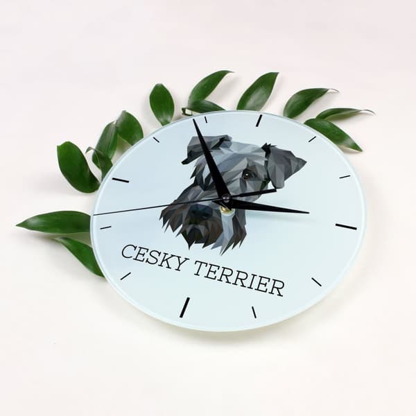 Czech Terrier, Cesky Terrier - geometrisk väggklocka med ett foto och en inskription från märket Art-Dog