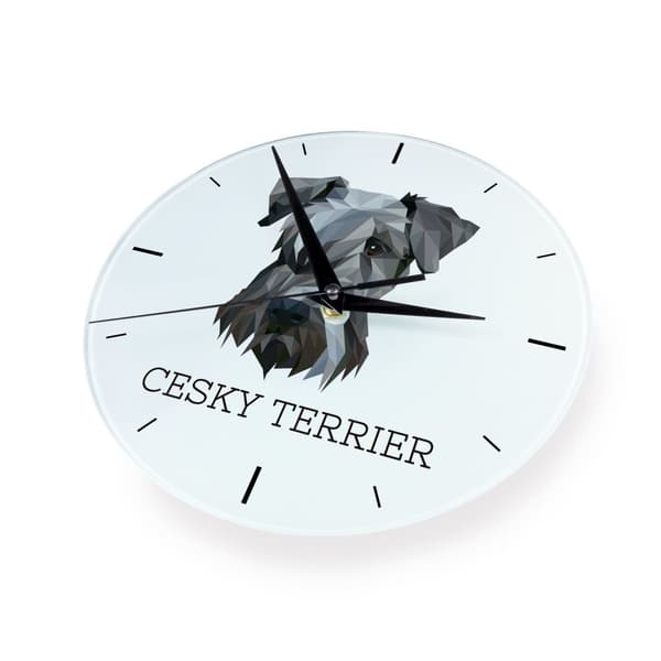 Czech Terrier, Cesky Terrier - geometrisk väggklocka med ett foto och en inskription från märket Art-Dog