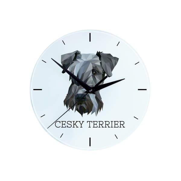 Czech Terrier, Cesky Terrier - geometrisk vægur med et foto og en inskription fra Art-Dog-mærket