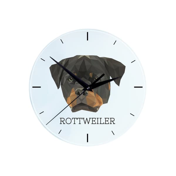 Rottweiler - et geometrisk vægur med et foto og inskriptionen af Art-Dog-mærket