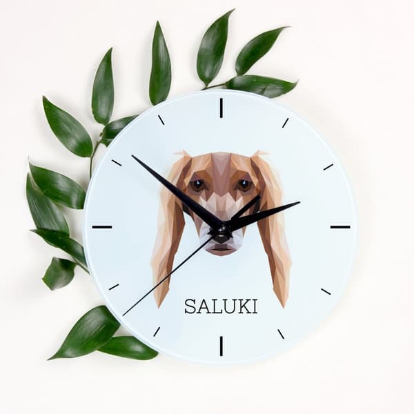 Persisk Greyhound, Saluki - geometrisk vægur med et foto og en inskription af Art-Dog-mærket