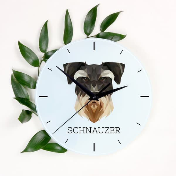 Schnauzer, Schnauzer - geometrisk väggklocka med ett foto och en inskription från märket Art-Dog
