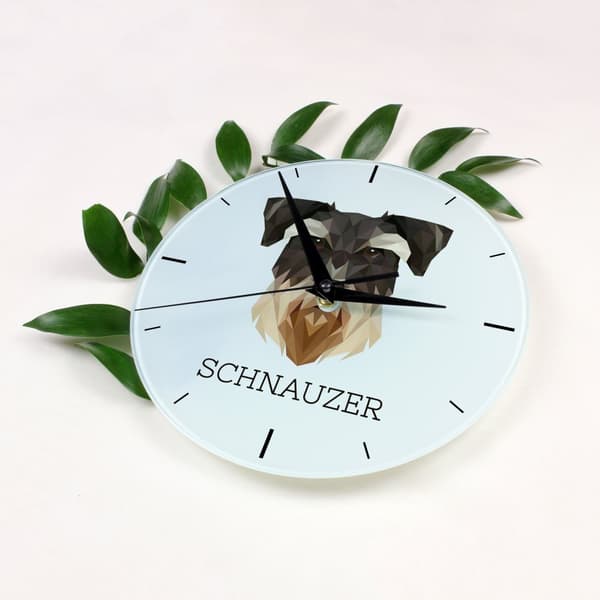 Schnauzer, Schnauzer - geometrisk väggklocka med ett foto och en inskription från märket Art-Dog