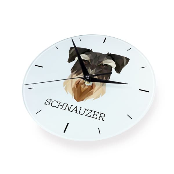 Schnauzer, Schnauzer - geometrisk väggklocka med ett foto och en inskription från märket Art-Dog