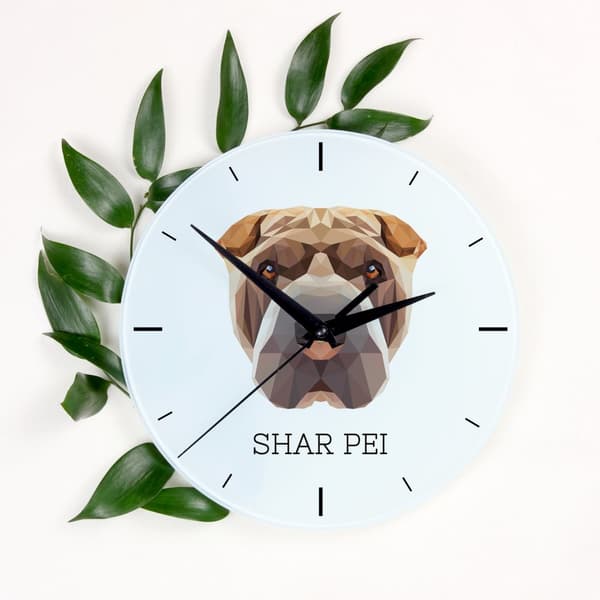 Shar Pei - et geometrisk vægur med et foto og en inskription fra mærket Art-Dog