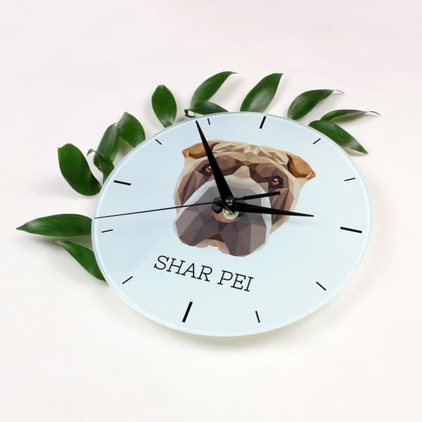 Shar Pei - et geometrisk vægur med et foto og en inskription fra mærket Art-Dog