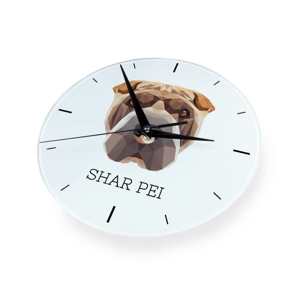 Shar Pei - et geometrisk vægur med et foto og en inskription fra mærket Art-Dog