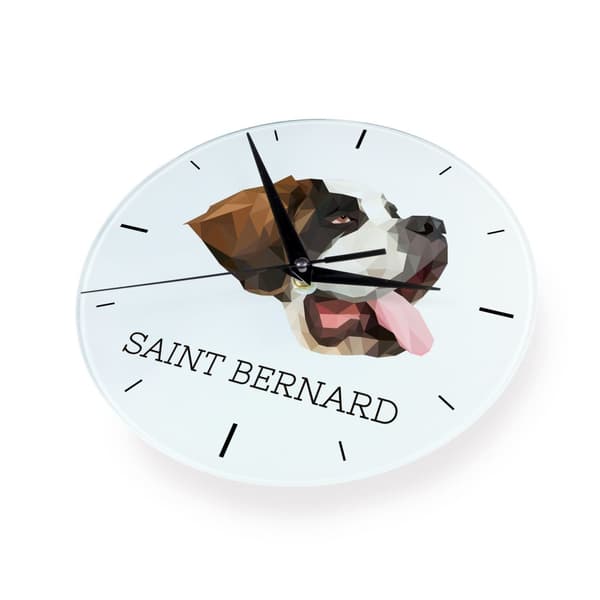St. Bernard, hund fra St. Bernard - et geometrisk vægur med et foto og en inskription af Art-Dog-mærket