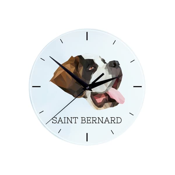 St. Bernard, hund fra St. Bernard - et geometrisk vægur med et foto og en inskription af Art-Dog-mærket