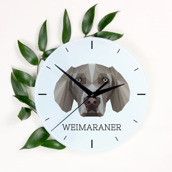 Weimaraner, Weimaraner - geometrisk vægur med et foto og en inskription fra mærket Art-Dog