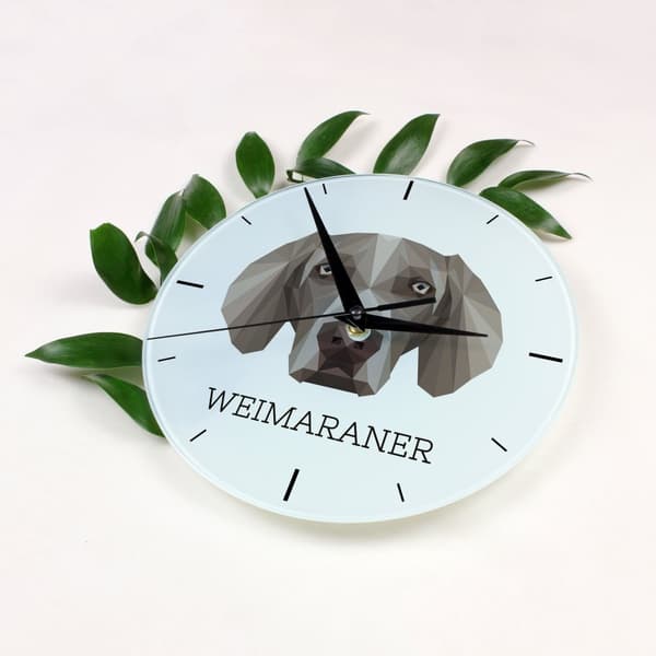 Weimaraner, Weimaraner - geometrisk vægur med et foto og en inskription fra mærket Art-Dog