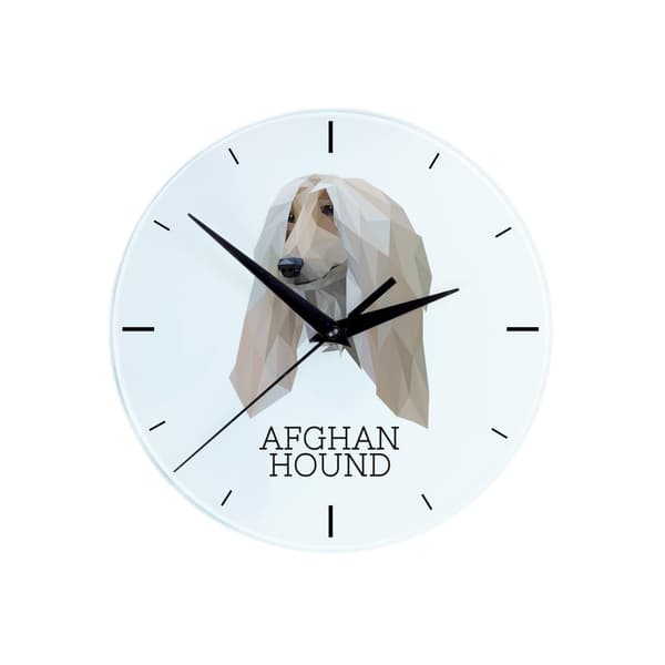 Afghan Hound - geometrisk vægur med et foto og en inskription af Art-Dog-mærket