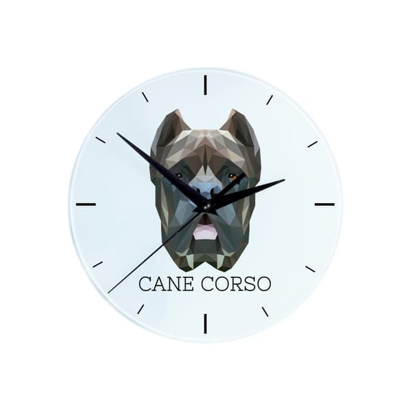 Cane Corso Italiano - et geometrisk vægur med et foto og en inskription fra mærket Art-Dog