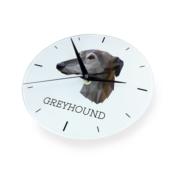 Greyhound, engelsk vinthund - geometrisk väggklocka med foto och inskription av märket Art-Dog