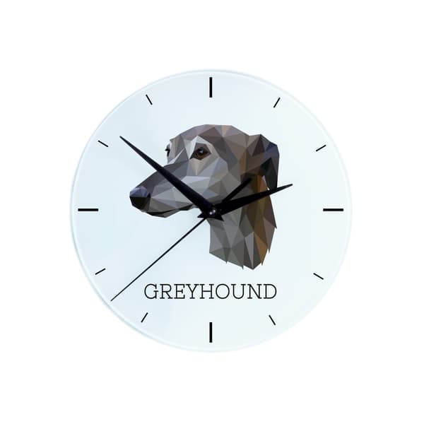 Greyhound, engelsk vinthund - geometrisk väggklocka med foto och inskription av märket Art-Dog
