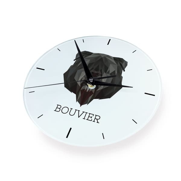 Bouvier des Flandres - en geometrisk väggklocka med ett foto och en inskription från märket Art-Dog