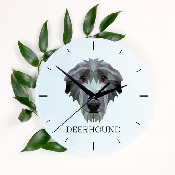 Scottish Greyhound, Deerhound - geometrisk vægur med et foto og inskription af Art-Dog-mærket