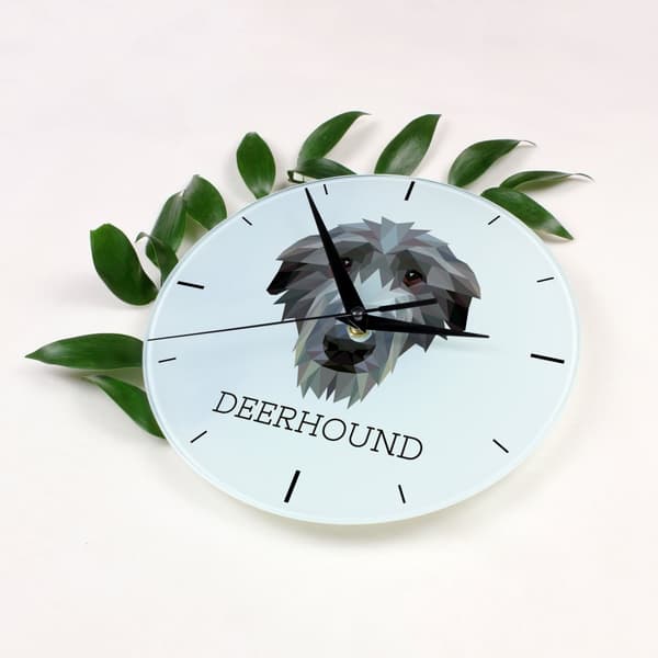 Scottish Greyhound, Deerhound - geometrisk vægur med et foto og inskription af Art-Dog-mærket