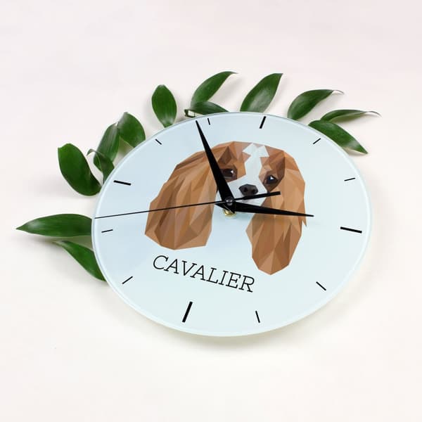 Cavalier King Charles Spaniel - en geometrisk väggklocka med ett foto och en inskription från märket Art-Dog
