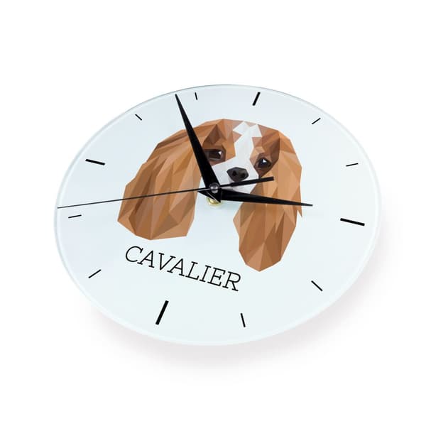 Cavalier King Charles Spaniel - en geometrisk väggklocka med ett foto och en inskription från märket Art-Dog
